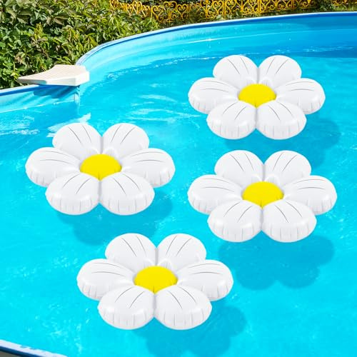 ShinyRelief 4 Pieces Flower Pool Floats 20 Inch Inflatable Swimming Pool Decorations Daisy Shape Inflatable Floats for Summer Holiday Beach Hawaii Bachelor Party Accessories