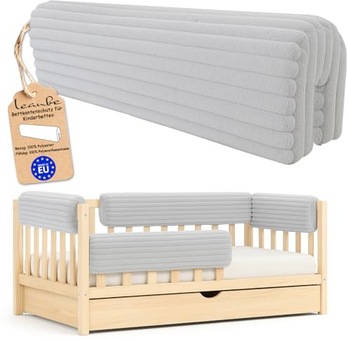 Leanbe Bettkantenschutz für Kinderbetten Kissen für bettumrandung Rausfallschutz Abdeckung Kantenschutz für Babybett (HELLGRAU Cord, 100cm)