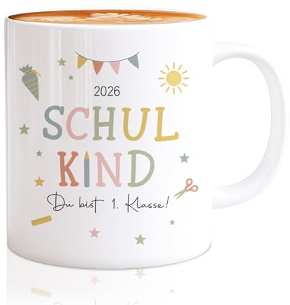 Tasse 325 Ml Geschenk Schulanfang 2026 Schulkind Design Kaffeetasse Als Geschenke Zur Einschulung Für Und Mädchen,Liebevolles Erinnerungsstück Zum Ersten Schultag,Einschulung Mädchen