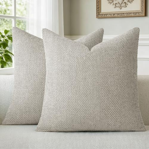 a moment Kissenbezug 40x40 Taupe Chenille 2er Set Dekokissen Kissenbezüge | Sofakissen Zierkissen Couchkissen Muster Deko Waschbar Flauschig Dekorative Kissenhülle für Sofa Wohnzimmer Schlafzimmer