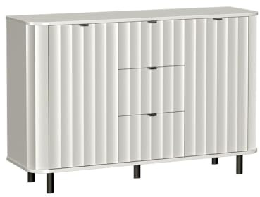 Masseno Kommode MODERNO 137,2 cm Sideboard mit 3 Schubladen und 2 Türen für Wohnzimmer Schlafzimmer Modern 137,2x40,5x91 cm Weiß