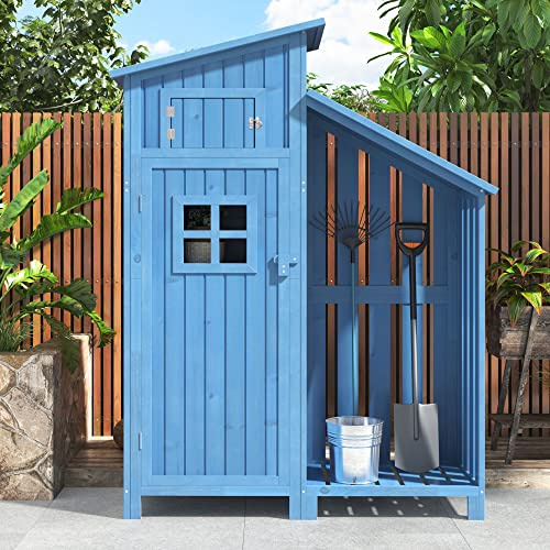 Casetta da giardino in legno, 124 x 46 x 174 cm, armadio da giardino in legno con soffitto in PVC e 2 divisori, armadio per attrezzi da esterni con finestra di ventilazione e 2 porte, capanno per