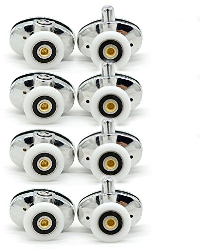 SmoothLY Set von 8 Oval Schmetterling Single Rad Duschtürrollen 23 mm, Zinklegierung mit verchromtem umfasst, für gebogene und Quadrant Duschen, 23 mm x 6 mm Räder, White, Silver, Black