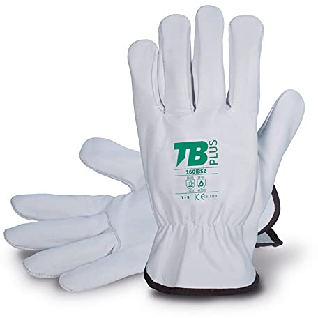 10 Pares Guante Piel Flor Vacuno Gris TB Plus 160IBSZ. Guante Protección Riesgo Mecánico EN388 y Térmico EN407. Guante de Seguridad Certificado CE Categoría II (10)