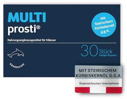 MULTIprosti 30 Kapseln, Nahrungsergänzung für Prostata & Vitalität | Sägepalmenextrakt, Granatapfel- & Ginseng-Extrakt, Steirisches Kürbiskernöl g.g.A., L-Arginin, Zink, Selen, Vitamin B6