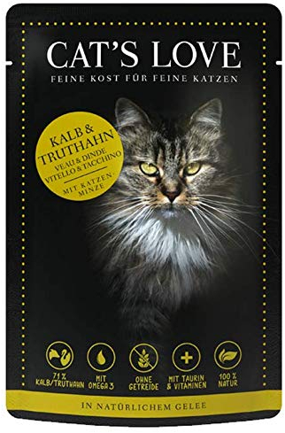 Cat´s Love Katzenfutter Nassfutter Mix Kalb & Truthahn mit Katzenminze und Leinöl (Kalb & Truthahn, 12 x 85g)