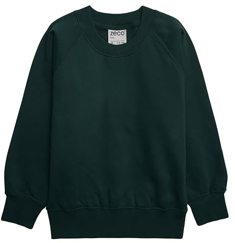 ZECO Boys Girls Unisex Crew Neck Sweatshirt School Uniform Kids Jumper (2-16 Years) Bottle Green