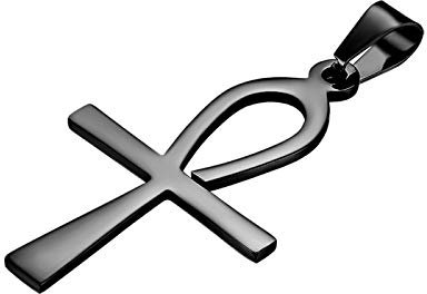 Flongo Herren-Kette Männer Anhänger Damen Halskette mit ägyptisch Ankh Kreuz Anhänger Schwarz Farbe aus Edelstahl