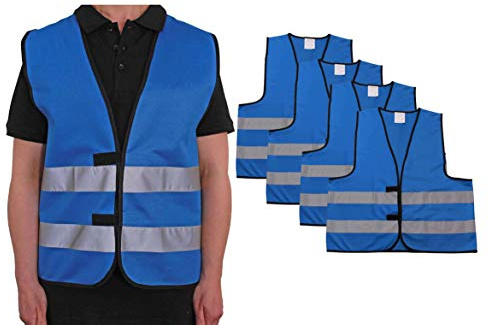 4business 4 x Signalweste blau Erwachsene Größen S-3XL Größen S - 3XL