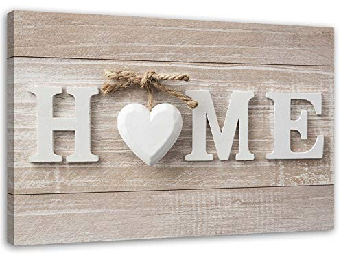 Feeby Bilder Home Herz XXL 90x60 cm 1 Teilig Wandbilder Leinwandbilder Bild auf Leinwand Wanddeko Kunstdruck Wohnzimmer Schlafzimmer Vintage Retro Natur Beige