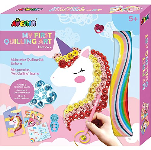 Avenir 6301743 Quilling-Set, Motiv Einhorn, Bastelset für Kinder, Kreativset, inkl. Papier und Werkzeug
