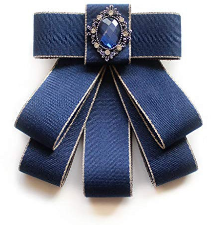 bobeini Mode Ruban Noeud Papillon Strass Cristal Broche Broche Mariage Noeud Papillon réglable Bleu foncé