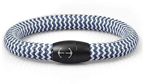 Bracciale in corda surfista intrecciata Uomo e Donna con chiusura magnetica Galeara Nau (Nau - Bianco/Blu, 195)
