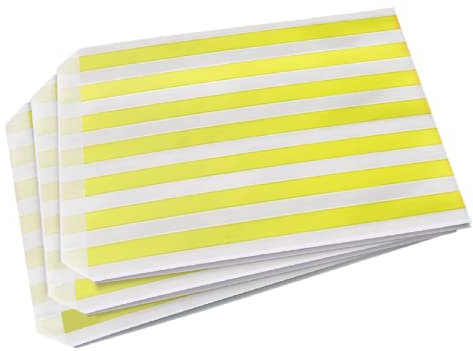 Sabco - 100 Yellow Sweet Candy Striped Paper Bags 7 x 9 for Confectionary Party Favour Pick n Mix Wedding Sweets Gift Bag (100, 7 x 9)