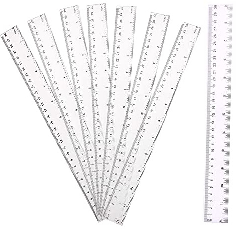 8Pcs 30cm Rulers Plastic Clear Long Ruler 12 Inch 30 cm Ruler Set Shatterproof Transparent Straight Shatter Resistant Measuring Multipack for Kids Student School Office Gift