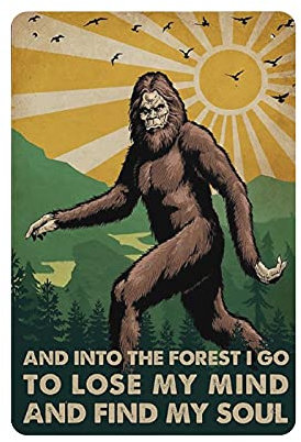 DAIERCY Vintage The Forest Is Calling Bigfoot Blechschilder Lustiges Vintage Metallschild Plaqu Poster Wandkunst Pub Bar Küche Garten Badezimmer Home Decor 20,3 x 30,5 cm