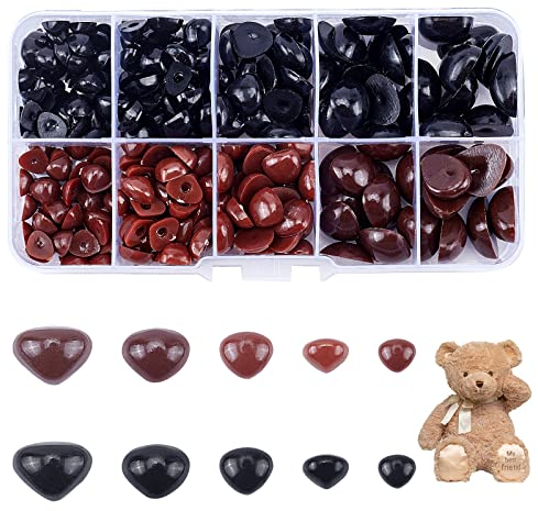 PandaHall 300 Stück 5 Größen Sicherheitsnase Handwerk Dreiecksnase Flache Kunststoff Bärennasen Für Plüschbären, Hund, Amigurumi, Marionette, Häkeln Und Kuscheltiere Basteln DIY Machen