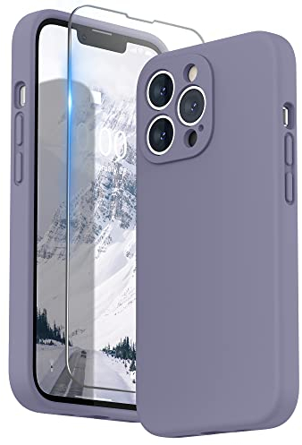 SURPHY für iPhone 13 Pro Hülle Silikon mit Displayschutzfolie & Kameraschutz, Handyhülle iPhone 13 Pro Case aus Flüssigem Silikon Schutzhülle 6,1 Zoll 2021, Lavendelgrau