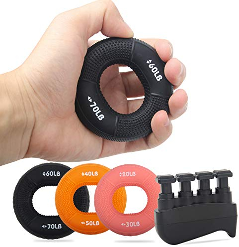 Handgriffverstärkungs-Kit (4er-Pack), Fingertrainer mit einstellbarem Widerstand, Unterarmgreifer - Set mit 6 Hebelwiderstands-Griffringen und Stressabbaugriffen für Sportler, Klettern