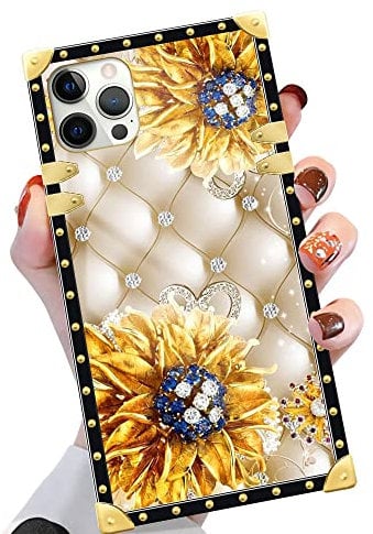 Yuning419 Diamond Sunflower Case for iPhone 13 Pro Max, Luxury Soft TPU Shockproof Protective Hard PC Case for 6.7 inch