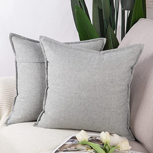 Madizz 2er Set Polyester- Leinen Kissenbezügen Weiche dekorative Kissenbezüge für Sofa Schlafzimmer Kissenhülle Hellgrau 50x50 cm Quadrat