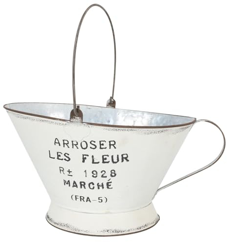 HEMOTON Nepenthes - Cestino per fiori bianco anticato, per balcone, vaso da giardino, vaso primitivo, in lamiera zincata, stile giapponese