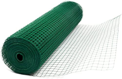 FEFE® Green PVC Coated Welded Mesh Fence Wire for Garden Fencing Guard Barrier 4 Sizes Mesh Size 0.9mm Diameter Length Galvanised Wire Fence Roll Poultry Netting Chicken Wire Hardware Cloth 1 Square