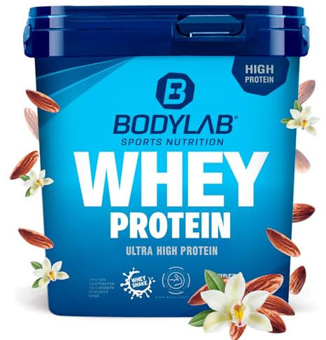 Bodylab24 Whey Protein Pulver, Vanilla Almond, 1kg | Bis zu 24 g Protein pro Portion, hochwertiges Molkenprotein, perfekt löslich, ideal für Protein Shakes rund ums Training