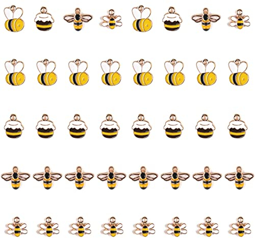 Niuhong 40 Pcs Bienen Charms Anhänger Metall Nette Alloy Biene Schmuckherstellung DIY Halskette Armband Herstellung Handwerk Anhänger Insekt Bee Charm Schmuck Legierung Emaille Niedlich Hummel