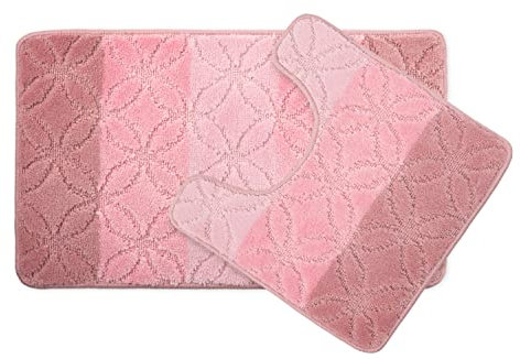 Emma Barclay Halo - Tonal Stripe 2pc Bath set (Mat 45x75cm / Pedestal 45x45cm) (Pink)