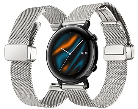 Magnet Armband für Huawei Watch GT2 42mm Armband, Huawei GT2 42mm Armband Metal Mesh Edelstahl Damen Herren Armband mit Magnet Kompatibel mit Huawei Watch GT2 42mm (A)