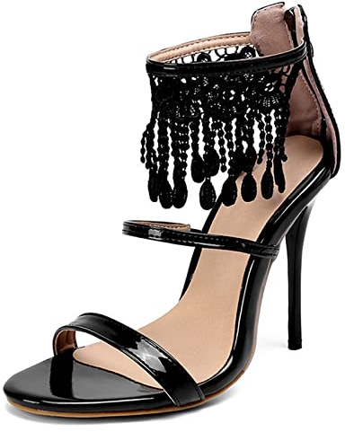 WOkismD 12.5CM/ 4.92IN Sexy Lackleder Stiletto Fetisch Schuhe High Heel Nachtclub Pole Dance Hochzeit Prom Sandalen,Schwarz,40 EU