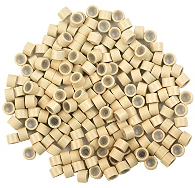 200 Stück Silikon gefütterte Micro Ringe Links Perlen 4.0 mm Haarperlen für Haarverlängerungen (Blond)