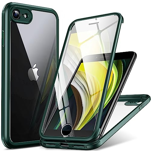 DOSNTO für iPhone SE 2022 5G Hülle, iPhone SE 2020/7/8 Hülle 360 Grad Ganzkörper Stoßfeste Fallschutz Handyhülle, Zweilagige Gehärtete [Glasscheibe] Schutz Telefonabdeckung Durchsichtig, Dunkelgrün