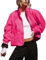 APAFES Damen Cropped Sherpa Gefüttert Fleece Jacke Winter Warm Button Down Fuzzy Mäntel Shacket Oberbekleidung mit Taschen, Rosenrot, S