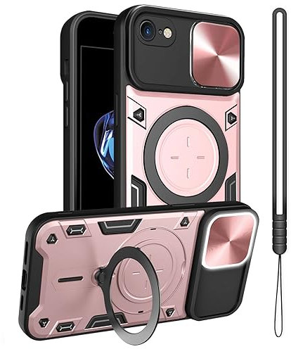 GOTOURED for iPhone 8 Case/iPhone 7 Phone Case/iPhone SE 2020 Case/iPhone SE 2022 Case,Metal Stand Ring Holder,Lens Protector,Slim Bumper Full Protection Shockproof Cover (Rose Gold)