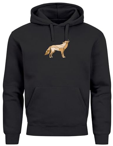 Neverless® Hoodie Herren Aufdruck Polygon Wolf Geometrie Motiv Kapuzen-Pullover Männer Fashion Streetstyle Schwarz XXL