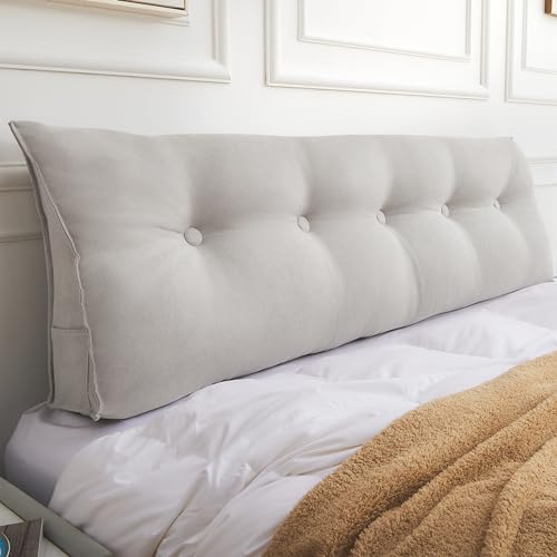 Dorifine Kissen Bett Rückenkissen, Lesekissen für Bett, Dreieckiges Rückenlehne Kissen, Rückenpolster Wand mit abnehmbarem Bezug, Werden als Kopfteil, Sofa Rückenkissen, 200 x 50 x 20 cm, Grau