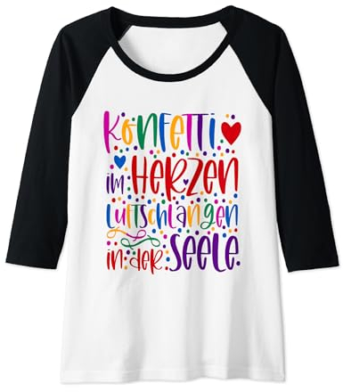 Damen Konfetti im Herzen Karneval Party Outfit Fastnacht Fasching Raglan