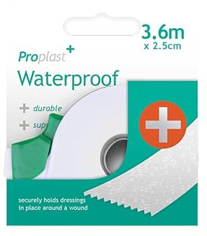 Cinta quirúrgica microporosa médica adhesiva dispensadora impermeable blanca autoadhesiva hipoalergénica cinta de primeros auxilios adecuada para pieles sensibles, 1 unidad (3,6 x 2,5 cm)