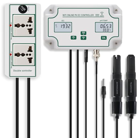 YIYEGO pH EC Messgerät Digitales mit Datenlogger, Intelligenter EC pH Monitor für Hydrokulturen, pH Wert Messgerät für DWC Gewächshaus Bewässerungssystem Nährstofftank