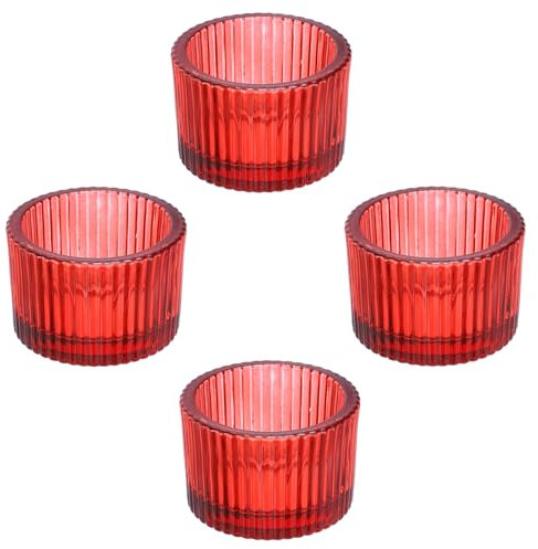 PATIKIL 4 Pcs Tealight Candle Holder, Tea Lights Candle Holder Glass Votive Candle Holders Glass Candle Holders for Table Centerpiece Decor Wedding Dinner Party, Red