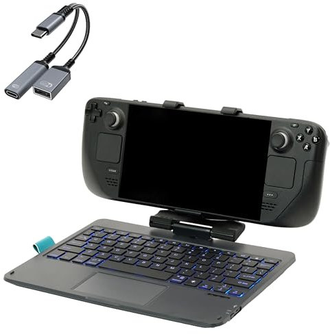 Invensic DeckTop with Splitter - Steam Deck Keyboard and Bluetooth Trackpad Mouse with Multicolor LED Laptop Accessory for Valve Linux PC Gaming Accessories (Steam Deck/ROG Ally)