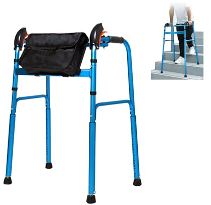 Gehbock für Senioren,Klappbares Gehgestell zum Treppensteigen, Standard-Gehgestell aus Aluminium, höhenverstellbar klappbares leichtes Gehgestell, Gehhilfe für Senioren