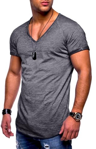 behype. Herren T-Shirt V-Ausschnitt Kurzarm Oversized Basic Male Tee aus Baumwolle Leichtes V-Neck Oberteil