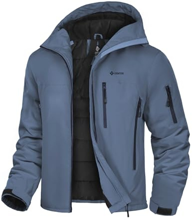 GEMYSE Veste de Ski Homme Chaude Imperméable Coupe-Vent Manteau avec Capuche Idéale pour la Montagne et la Randonnée en Hiver(Bleu Brume,M)