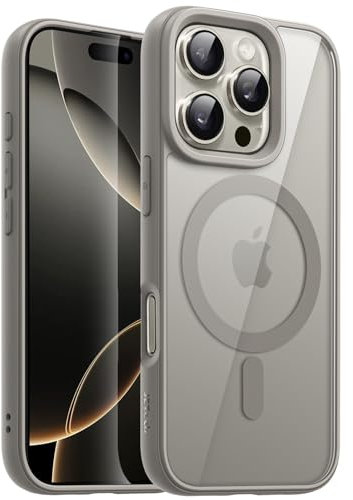 JETech Magnetic Case for iPhone 16 Pro Max 6.9-Inch Compatible with MagSafe, Shockproof Phone Bumper Cover, Solid Color Matte TPU Frame, Anti-Scratch Clear Back (Natural Titanium)