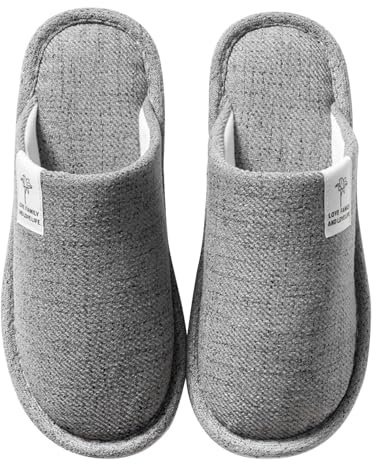 Colexy Pantofole Donna Uomo Antiscivolo, Lino di Cotone Materiale Comode e Traspiranti Slippers per Interni Pantofole Ospiti Lavabili Autunno Inverno Ciabatte per Hotel Casa Spa (grigio, 40-41)