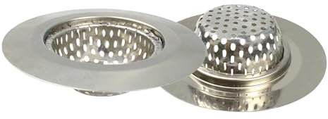 AUXBC 2PCS Kitchen Sink Strainers, 3 Top/1.5 Basket, Stainless Steel Bathtub Drain Strainer, Shower Hair Drain Catcher, Drain Filter Basket