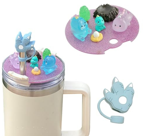 YGYMYGX Compatible with Stanley Cup Lid Accessories Charms, Cute Dinosaur-Themed Lid Charms for Stanley Cups H2.0 Accessories 40oz with Silicone Straw Cover Cap for Tumblers (Dinosaur)